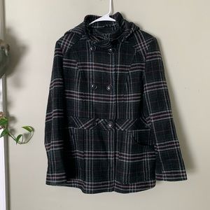 Hooded Plaid style Peacoat